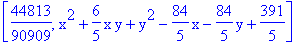 [44813/90909, x^2+6/5*x*y+y^2-84/5*x-84/5*y+391/5]